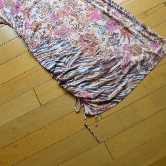 ANTHROPOLOGIE DAILY PRACTICE RUCHED SHORT T-SHIRT TEE KNIT DRESS PINK FLORAL M - Picture 12 of 12